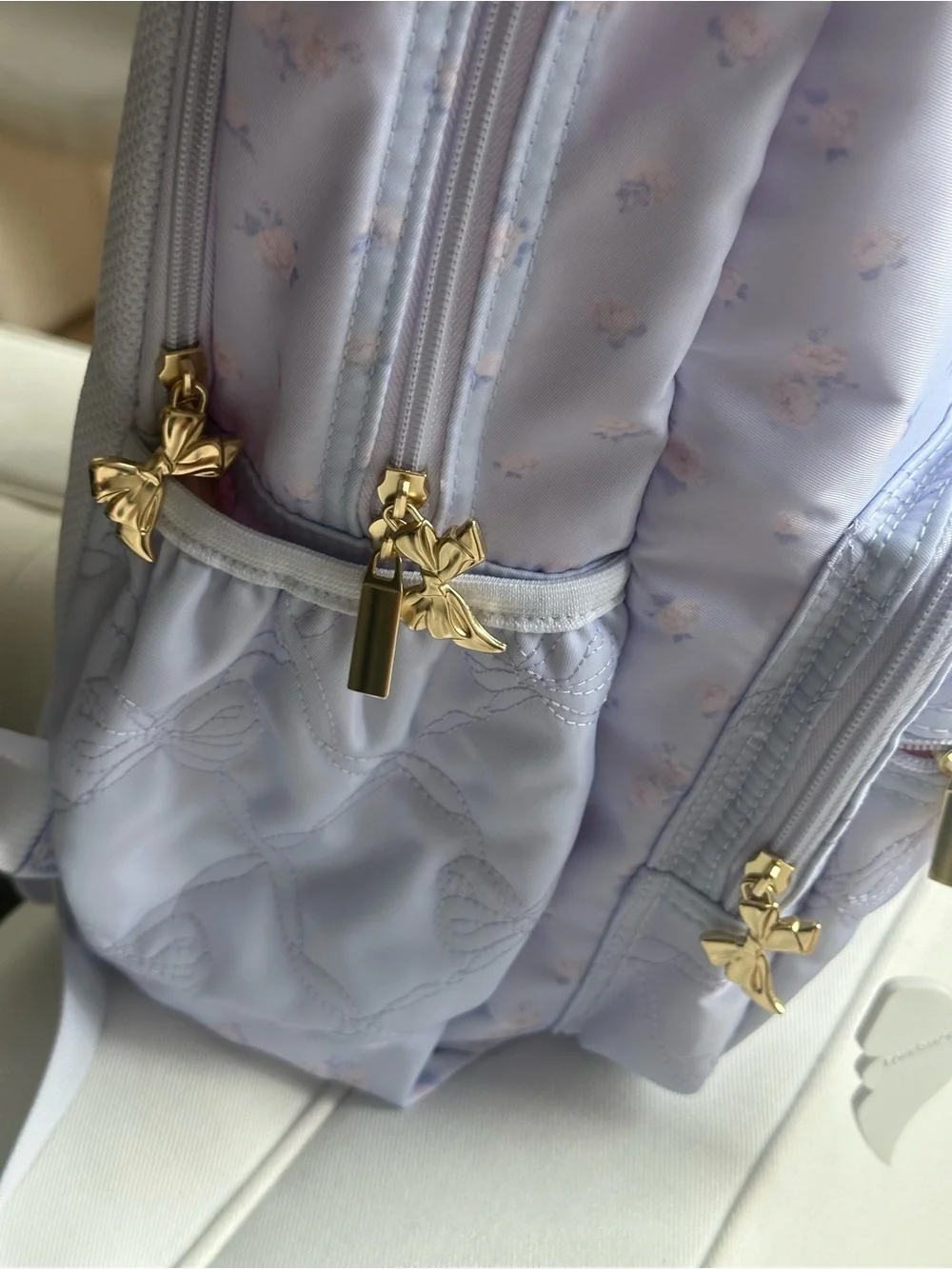 LoveShackFancy Pale Lilac Quilted Floral Backpack